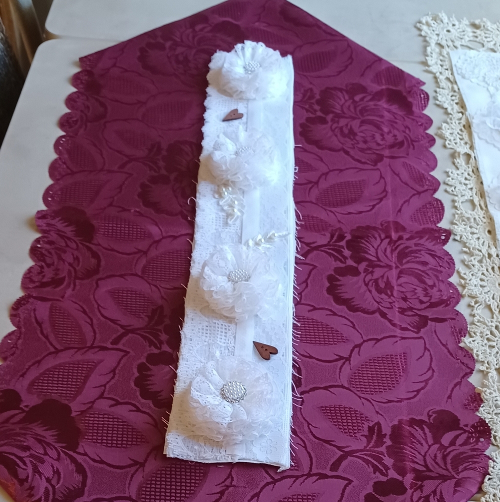 White Floral Embellished Table Runner